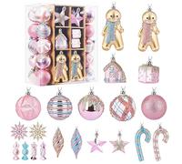 SHareconn Set di 65 Palline di Natale Decorazioni, in Plastica Infrangibile, Decorazione per Albero di Natale & Feste Matrimoni, Diverse Forme di Palline con corda, Macaron