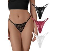 SHARICCA Perizoma in pizzo da donna, stile hipster, sexy, a vita bassa, con fascia in vita regolabile, set di perizoma, traspirante, a T sul retro, confezione multipla, Multicolore-3P01-a, XXL