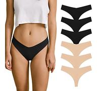 SHARICCA Perizoma Slip Donna Senza Cuciture Thong Liscio Tanga Elasticizzato Invisibili Mutande Donna Perizoma 6 Pack (3 Nero 3 Beige, S)