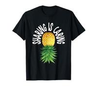Sharing is Caring Upside Down Ananas Divertente Swinger Maglietta