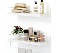 Shario Set di 2 mensole sospese da parete con portasciugamani bianco, mensole decorative per bagno, cucina, soggiorno e camera da letto (bianco ustico)