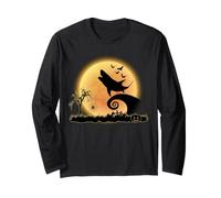 Shark And Moon Scary Funny Halloween Costume Maglia a Manica