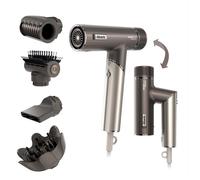 Shark SpeedStyle Pro FLEX Asciugacapelli, Alte Prestazioni, Alta Velocità, 4 Accessori Styling, Leggero, Ionico, Non Danneggia i Capelli, Manico Pieghevole, Tutti i Capelli, Argento Mocha HD542EU