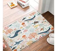 Shark Blue Ocean Animal Shark Whale Turtle Jellyfish Starfish Tropical Fish Coral Colorful Underwater World Tappeto Entrata Antiscivolo Zerbino Ingresso Confortevole Tappeti Da Bagno Per 40X60Cm