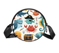 Shark - Borsa a tracolla da donna, casual, multifunzione, leggera, con tracolla regolabile, per shopping, escursionismo, uso quotidiano, Animali marini pirati, 7x1.8 in