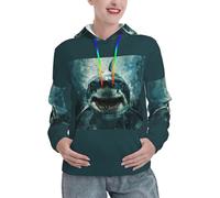 Shark Cum Stampa Donna Moda Felpe Morbido Autunno Inverno Pullover Top Maglioni Abiti, Nero , L