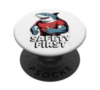 Shark divertente come un bagnino con sicurezza prima PopSockets PopGrip Adesivo