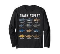 Shark Expert Chart Kids Boys Men Ocean Species Maglia a Manica
