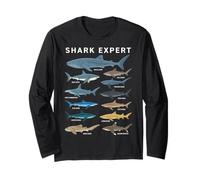 Shark Expert Chart Kids Boys Men Ocean Species Maglia a Manica