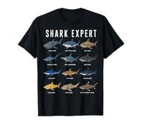 Shark Expert Chart Kids Boys Men Ocean Species Maglietta