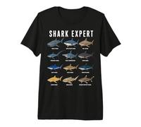 Shark Expert Chart Kids Boys Men Ocean Species Maglietta Premium