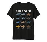 Shark Expert Chart Kids Boys Men Ocean Species Maglietta Premium