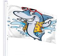 Shark Flag 3x5 FT Cartoon Animal Cute Ocean Sea Sharks Floral Beachwear Sunglasses Outdoor Flags Large Welcome Yard Banners Home Garden Yard Lawn Decor