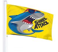 Shark Flag 4x6 FT Wild Ocean Animal Fish con occhiali da sole Shark Attack Word Bandiere per esterni Grandi Welcome Yard Banners Home Garden Yard Prato Decor Giallo Blu