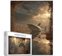 Shark in the Lake - Puzzle da 1000 pezzi per adulti Campo di zucca Scena Art Puzzle colorato fai da te per la decorazione della casa Regali Puzzle Famiglia Perfetto per serate di gioco, 50 x 70 cm