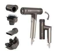 Shark SpeedStyle Pro FLEX Asciugacapelli, Alte Prestazioni, Alta Velocità, 4 Accessori Styling, Leggero, Ionico, Non Danneggia i Capelli, Manico Pieghevole, Tutti i Capelli, Argento Mocha HD542EU