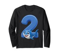 Shark Number 2 Birthday Ocean Kids Party 2nd Beach Fish Two Maglia a Manica