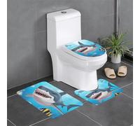 Shark Ocean Theme Tappeto Bagno 3 Pezzi, Tappetino Da Bagno Resistente Tappeto Con Profilo A U Per La Casa Toeletta