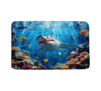 Shark Ocean Under The Sea Animal Themed Underwater Fish Blue Summer Zerbino Asciugapassi Morbido Tappeto Da Bagno Antiscivolo Tappeti Da Bagno Per Esterno Vasca Interno 40X60Cm