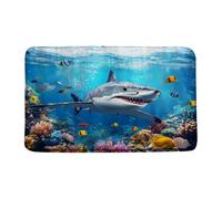 Shark Ocean Under The Sea Animal Themed Underwater Fish Summer Blue Zerbino Ingresso Lavabile In Lavatrice Tappeto Entrata Antiscivolo Tappeti Da Bagno Per Esterno Doccia Vasca 40X60Cm
