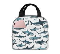 Shark Pattern With Various Gestures Print Borsa Per Il Pranzo Con Manico Borsa Pranzo Addensato Borse Termiche Per Campeggio Viaggio Scuola 22X20X13Cm