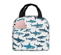 Shark Pattern With Various Gestures Print Borsa Per Il Pranzo Impermeabile Borsa Pranzo Portatile Borse Termica Per Picnic Palestra Viaggio 22X20X13Cm