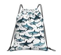 Shark Pattern With Various Gestures Print Donna Uomo Sacca Sportiva Grande Gym Sack Leggero Borsa Con Coulisse Per Tempo Libero Nuoto Scarpe