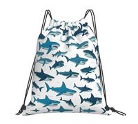 Shark Pattern With Various Gestures Print Unisex Gym Sack Regolabile Borsa Con Coulisse Resistente Sacca Sportiva Per Palestra All'Aperto Yoga