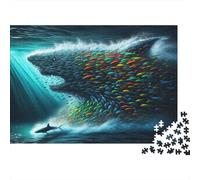 Shark School 1000 Piece for Women & Men: Fish-wolf Silhouette in Sea Fun And Challenging Family Game Gift Idea 70x50cm/1000pcs