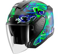 Shark Skwal Jet Pranz, casco aperto XL female Opaco Nero/Verde/Blu