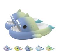 Shark Slides - Pantofole per bambini a forma di squalo, antiscivolo, con suola leggera in EVA, scarpe da spiaggia, Blu Giallo Verde, 33/34 EU