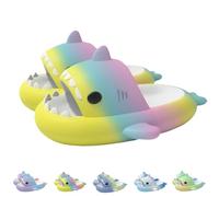Shark Slides - Pantofole per bambini a forma di squalo, antiscivolo, con suola leggera in EVA, scarpe da spiaggia, Giallo Verde Rosa, 31 EU