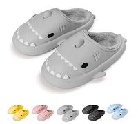 Shark Slides Winter, Fluffy Plush Shark Slides, Winter Shark Slides Nonslip Soft Comfy Cloud Shark Slippers (44/45 EU, Gray)