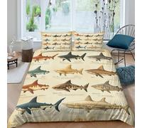 Shark speciesSet Di Copripiumino microfibra morbida 3 pezzi motivo 3D con cerniera Vintage marine biology copripiumino incluso federe aiosa ultra morbido e traspirante for bambini King（220x240cm）