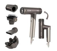 Shark SpeedStyle Pro FLEX Asciugacapelli, Alte Prestazioni, Alta Velocità, 4 Accessori Styling, Leggero, Ionico, Non Danneggia i Capelli, Manico Pieghevole, Tutti i Capelli, Argento Mocha HD542EU