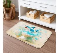 Shark Splash - Tappetino da bagno ad asciugatura rapida, motivo onde oceaniche, assorbente, antiscivolo, in flanella, lavabile, decorativo, 50 x 81 cm