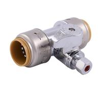 SharkBite Max 3/4 x 3/4 x 1/4 di pollice compressione Tee valvola di arresto, Push to Connect ottone idraulico raccordo, tubo PEX, rame, CPVC, PE-RT, HDPE, UR24985A