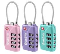 SharkByte Lucchetto per bagagli approvato TSA, combinazione a 4 cifre, (3 pezzi), cavo flessibile per valigie e borse (10.000 combinazioni)