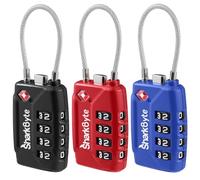 SharkByte Lucchetto per valigie approvato TSA, lucchetto di sicurezza a combinazione a 4 cifre, cavo flessibile da viaggio per valigie, serrature per bagagli, valigie, borse da viaggio, armadietti da