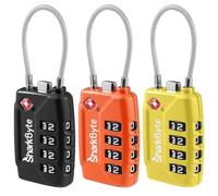 SharkByte Lucchetto per valigie approvato TSA, lucchetto di sicurezza a combinazione a 4 cifre, cavo flessibile da viaggio per valigie, serrature per bagagli, valigie, borse da viaggio, armadietti da