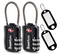 SharkByte Lucchetto sottile approvato TSA per bagagli, lucchetto a combinazione di sicurezza a 3 cifre con tag, cavo flessibile da viaggio, serrature per valigie, borse, armadietti da palestra,