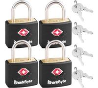 SharkByte Piccoli lucchetti approvati TSA con chiavi [4 pezzi, 8 chiavi] - Serrature per valigie e bagagli per viaggi, palestra, zaini, borse per laptop e cerniere
