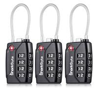 SharkByte TSA - Lucchetto di sicurezza da viaggio con combinazione a 4 cifre, cavo flessibile, per valigie, borse da viaggio, palestra, armadietti, confezione da 3, Nero