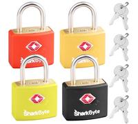 SharkByte TSA - Lucchetto per valigie con chiavi, confezione da 4 colori misti, 8 chiavi, lucchetto da viaggio, lucchetto per valigie, bagagli con chiave piccola, borse per laptop, zaini, cerniere per