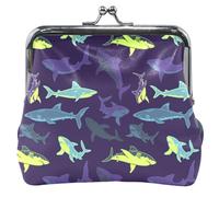 Sharks - Portamonete in pelle personalizzabile, per donne e ragazze, con fibbia, chiusura a bacio, portamonete, porta carte, viola scuro, Sharks Deep Purple, taglia unica, Sharks Deep Purple, Taglia