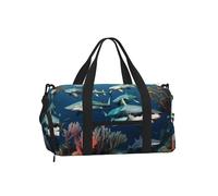 Sharks Under The Sea - Borsone sportivo con scomparto per scarpe, leggero, da palestra, per uomo e donna, borsa da viaggio impermeabile con tasca bagnata