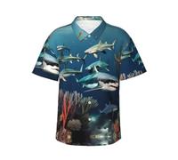 Sharks Under the sea - Camicia hawaiana da uomo a maniche corte, perfetta per feste in spiaggia in vacanza quest'estate, Nero, XL-4XL