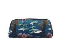 Sharks Under The Sea - Custodia in pelle leggera e portatile con cerniera, 20,5 x 5,5 x 8 cm, per ufficio e viaggio, Argento, Taglia unica, Portamonete