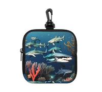Sharks Under the Sea - Piccola custodia impermeabile con cerniera, in neoprene, per auricolari, portachiavi