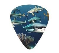 Sharks under the sea - Set di 12 plettri per chitarra, sottili, medi e spessi, adatti per chitarra, basso, chitarra elettrica e ukulele